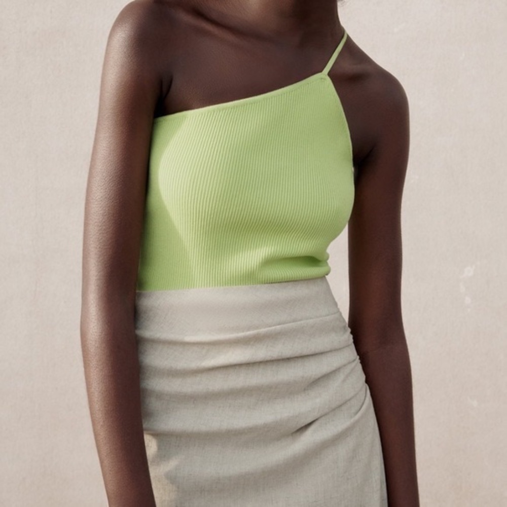 Zara Bright Green One Shoulder Ribbed Top - Picture 5 of 6